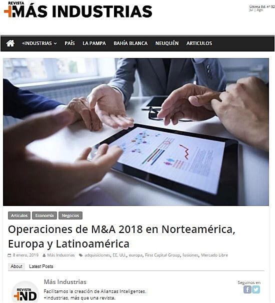 Operaciones de M&A 2018 en Norteamrica, Europa y Latinoamrica